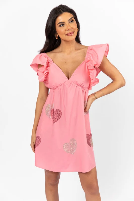 Heart and Soul Pink Babydoll Dress sweetheart Neckline Romantic