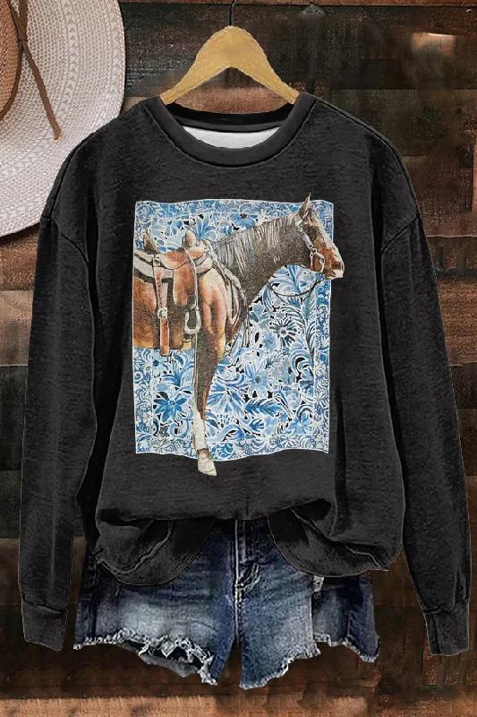 Western Cowboy Horse Racing Print Sweatshirt Hoodie with Drop Shoulder Relaxed Streetwear Western Cowboy Horse Racing Print Sweatshirt Hoodie with Drop Shoulder Relaxed Streetwear