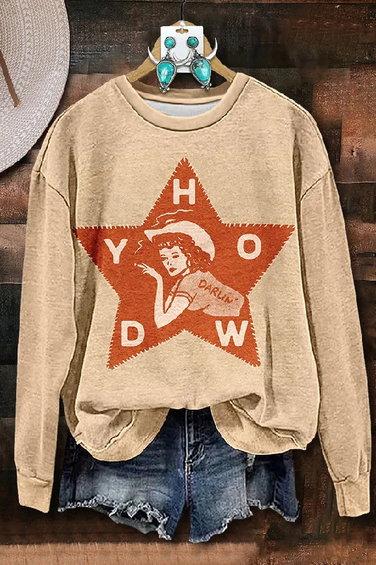 Western Howdy Cowgirl Sweatshirt Hoodie with Crew Neck Simple Timeless