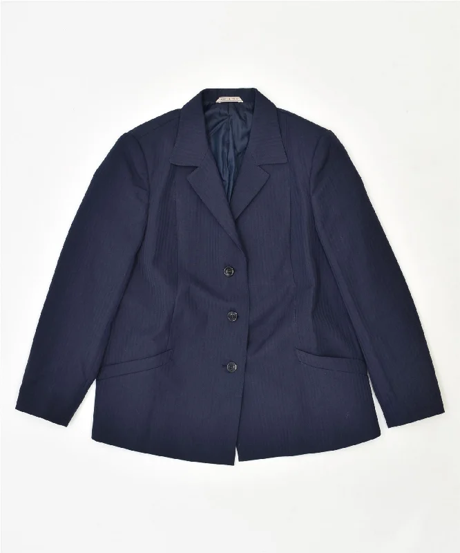 VINTAGE Womens 3 Button Blazer Jacket UK 14 Large Navy Blue Fleece Jacket Down Jacket Feather Jacket