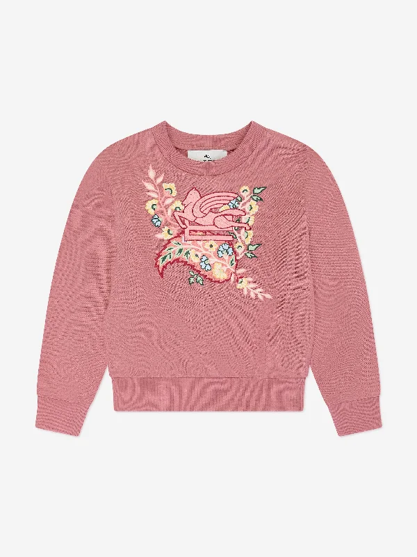 Etro Girls Pegaso Logo Sweatshirt in Pink Cotton Hoodie Fleece Lining Warmth