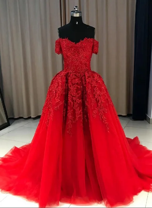 Red Gorgeous Sweetheart Off Shoulder Lace Applique Ball Gown Prom Dress, Red Evening Dress Party Dress Tunics Canvas sturdy Red Gorgeous Sweetheart Off Shoulder Lace Applique Ball Gown Prom Dress, Red Evening Dress Party Dress Tunics Canvas sturdy