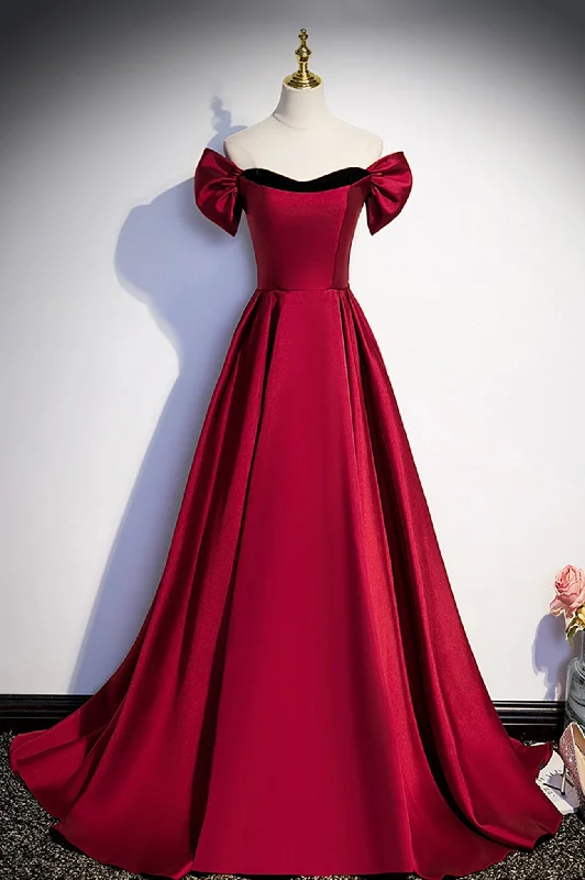 Burgundy Satin Long Prom Dress, Simple A-Line Evening Party Dress Tunics Chinos classic