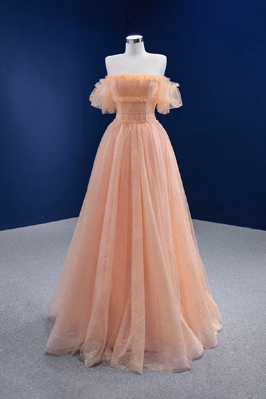 Pink Tulle Lace Strapless Prom Dress,  Pink A-Line Evening Party Dress Tunics Denim casual
