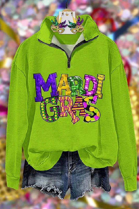 Classic Carnival Print Zip-Up Sweatshirt Hoodie with Patch Decorative Personalized