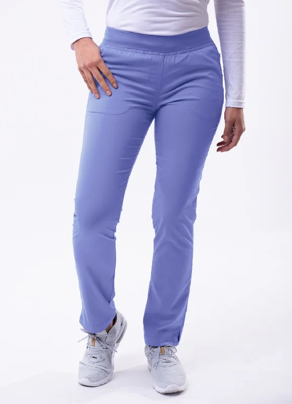 Skinny Leg Yoga Scrubs Pants by Adar (Regular)  XXS-3XL/ Ceil Blue Fashionable Button-Up Pants
