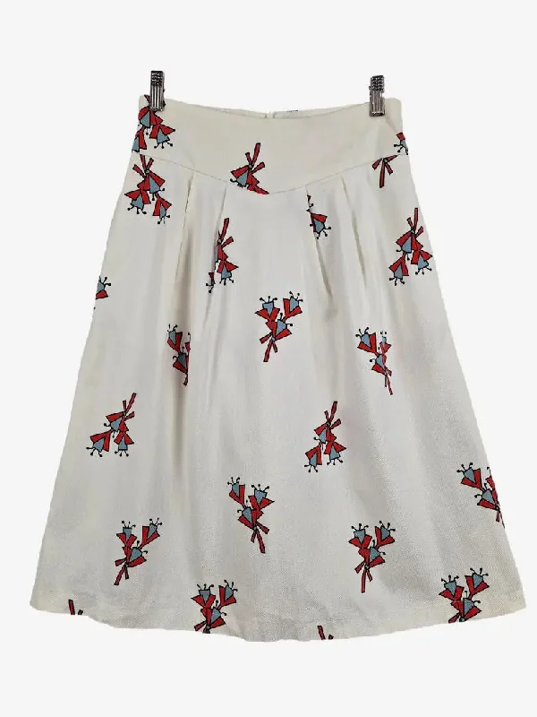 Zara Twill Pleated Geometric Floral Midi Skirt Size M denim skirt classic