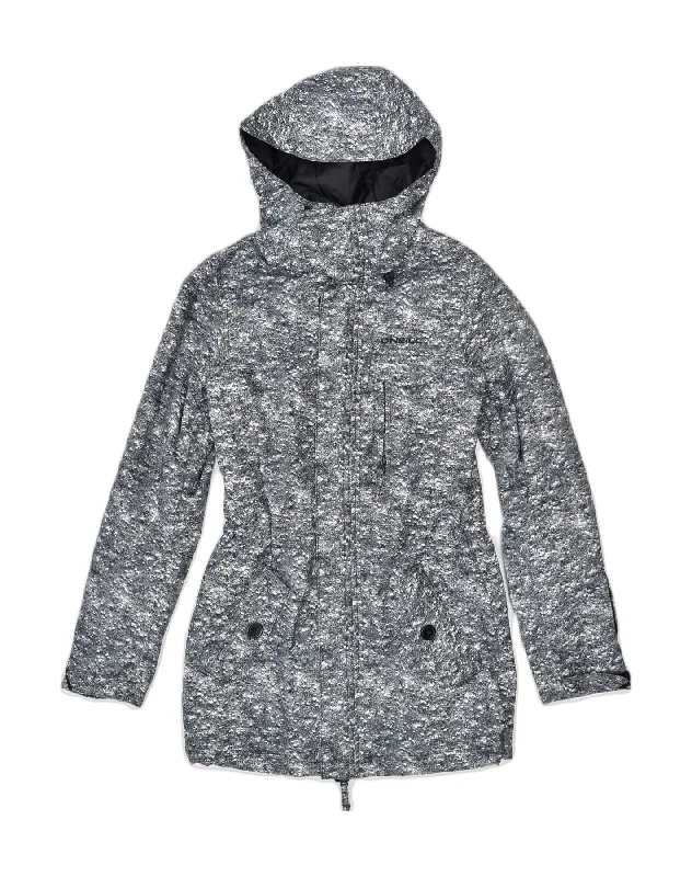 O'NEILL Womens Hooded Windbreaker Jacket UK 10 Small Grey Flecked Insulated Jacket Fitted Jacket Loose Jacket
