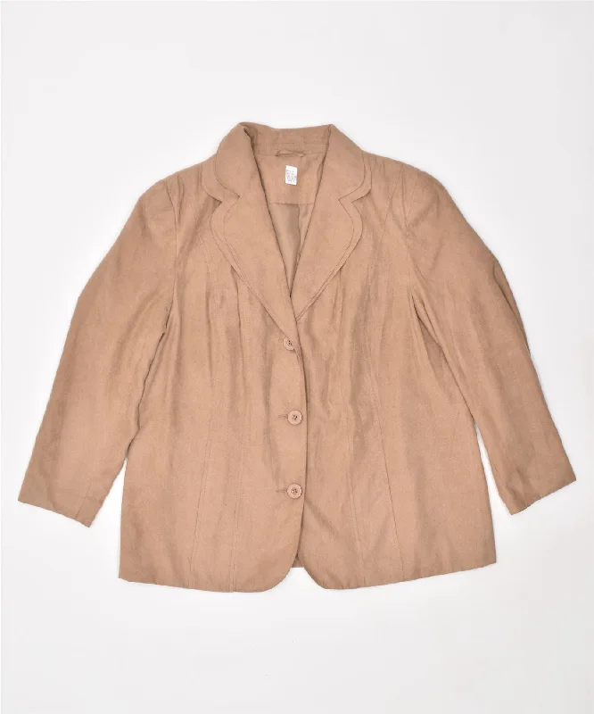 VINTAGE Womens 3 Button Blazer Jacket UK 22 2XL Beige Polyester Cotton Jacket Linen Jacket Terry Jacket
