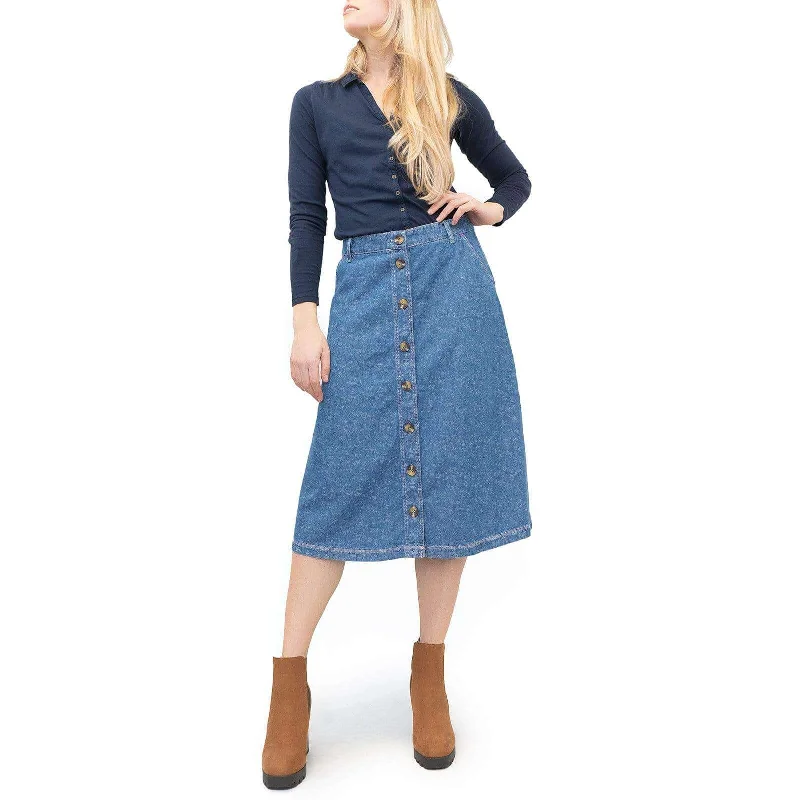 White Stuff Anya Blue Denim Button Midi Skirt floral skirt print