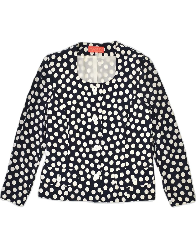 PETER HAHN Womens 4 Button Blazer Jacket UK 12 Medium Black Polka Dot Silk Front Pockets Side Pockets Patch Pockets