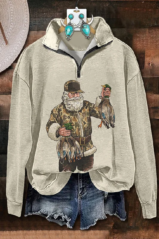 Outdoor Duck Zipper Sweatshirt Hoodie with Belted Waist Structured Tailored