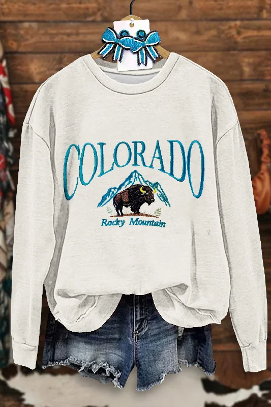 Colorado Rocky Mountain Sweatshirt Hoodie with Earth Tones Natural Calm
