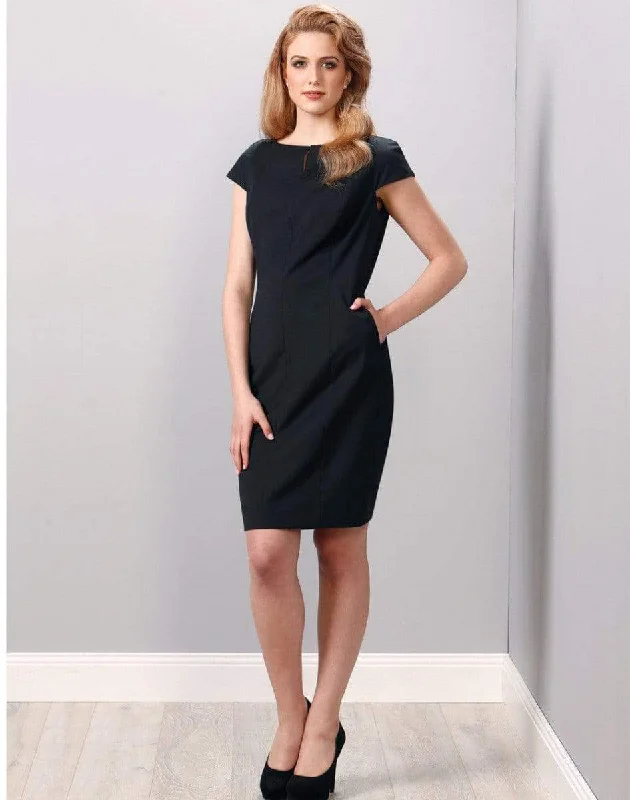 BENCHMARK Ladies’ Wool Blend Stretch Cap Sleeve Dress M9281 Turtleneck Warm Winter