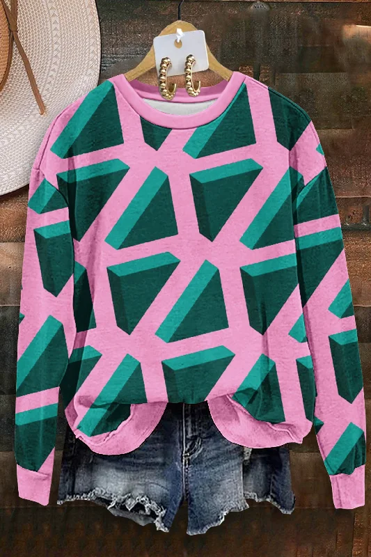 Classic Geometric Print Sweatshirt Hoodie with Velcro Closure Adjustable Secure