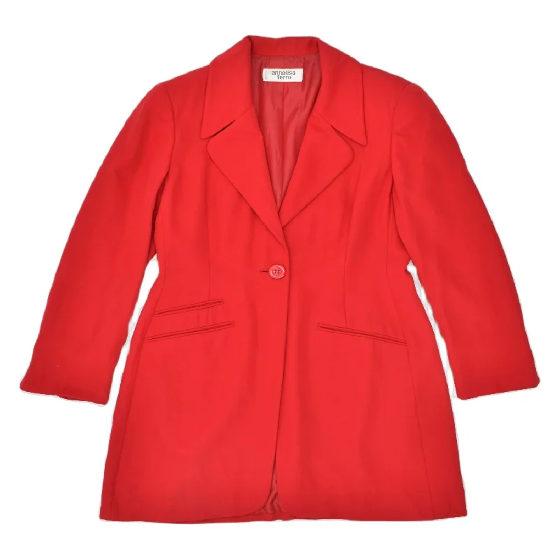 ANNALISA FERRO Womens 1 Button Blazer Jacket UK 12 Medium Red Mesh Jacket Canvas Jacket Denim Jacket