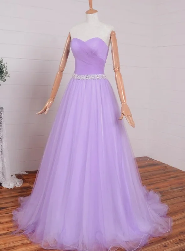 Light Purple Sweetheart Simple Beaded Waist Long Party Dress, Tulle Evening Gown Prom Dress Tunics Occasion special Light Purple Sweetheart Simple Beaded Waist Long Party Dress, Tulle Evening Gown Prom Dress Tunics Occasion special