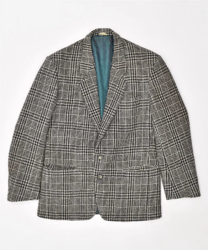 VINTAGE Womens 2 Button Blazer Jacket UK 18 XL Brown Check Mesh Jacket Canvas Jacket Denim Jacket