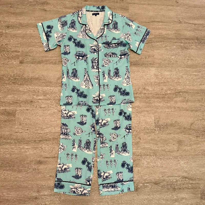 Tyler Toile Pajama Pant Set- Mint/Navy Casual Sweatpants Style