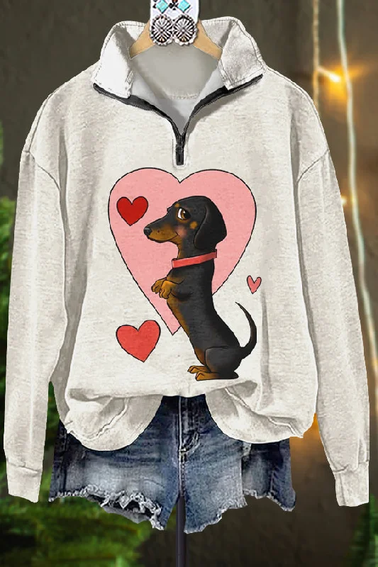 Classic Contrast Valentine's Day Dog Sweatshirt Hoodie with Snap Buttons Easy Quick
