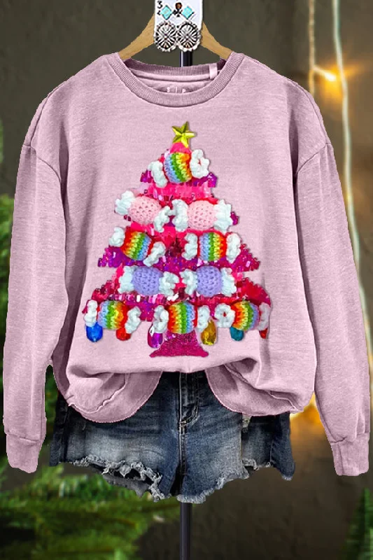 Classic Contrast Christmas Tree Sweatshirt Hoodie with Thumb Holes Functional Cozy
