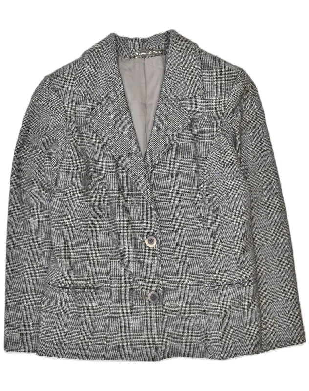 VINTAGE Womens 2 Button Blazer Jacket UK 14 Medium Grey Check Jersey Jacket Tulle Jacket Batik Jacket