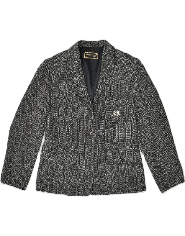 ROCCOBAROCCO Womens 5 Button Blazer Jacket UK 12 Medium Grey Zippered Jacket Buttoned Jacket Snapped Jacket