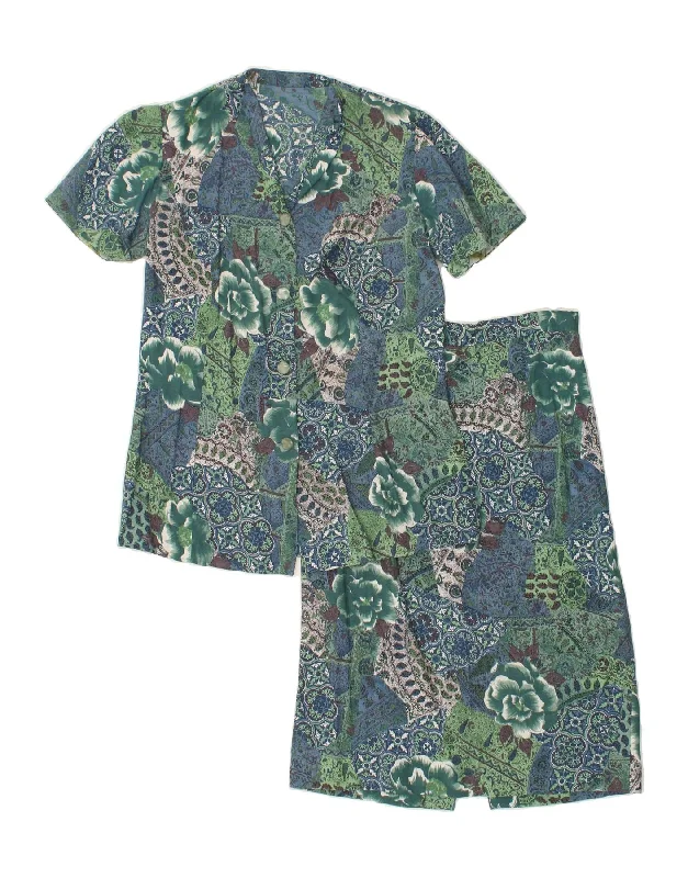 VINTAGE Womens 4 Button 2 Piece Skirt Set UK 12 Medium W28 Blue Floral lace skirt delicate VINTAGE Womens 4 Button 2 Piece Skirt Set UK 12 Medium W28 Blue Floral lace skirt delicate