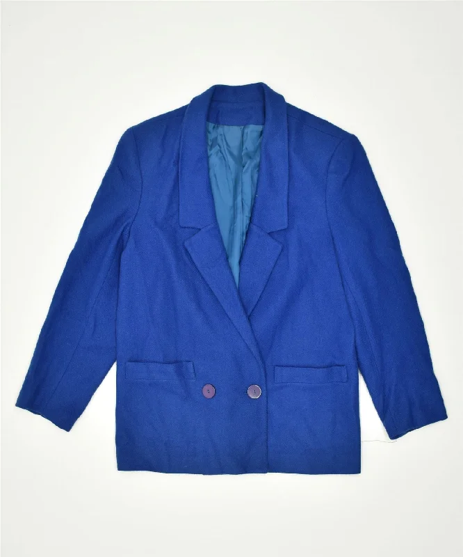 STEPHEN DOUGLAS LTD Womens Double Breasted Blazer Jacket US 14 XL Blue Front Pockets Side Pockets Patch Pockets