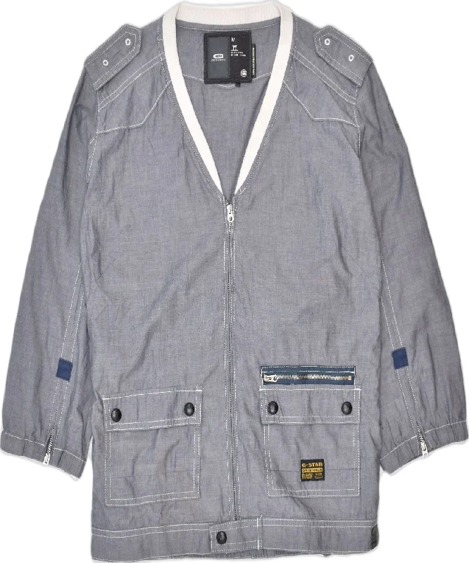G-STAR Womens Military Jacket UK 14 Medium Grey Cotton A-Line Jacket Boat Neck Shawl Collar