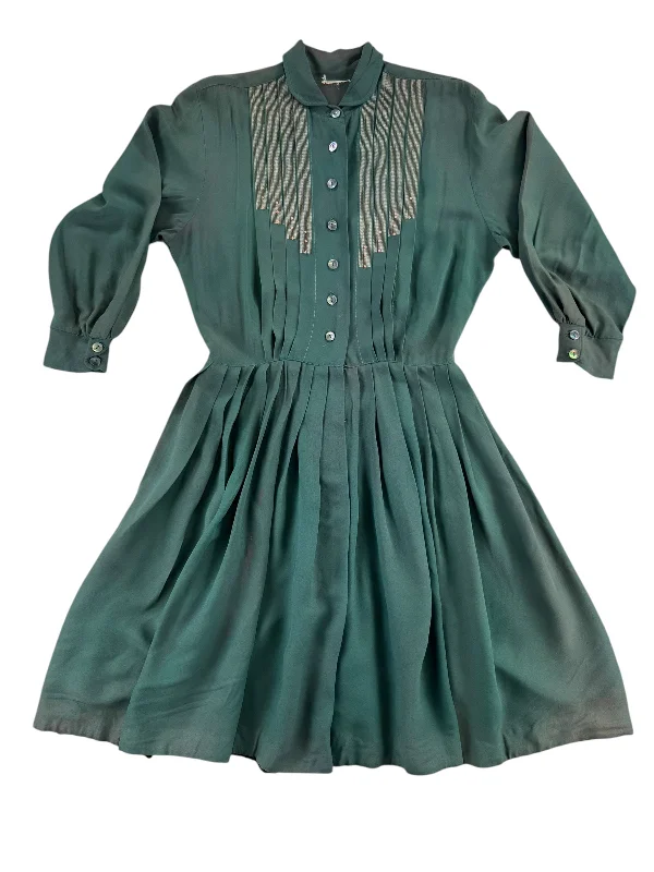 1940s Green Rayon Pleated Dress M Tunics Review highly