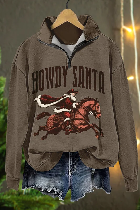 Funny Christmas Santa Claus Cowboys Print Sweatshirt Oversized Hoodie Comfort Casual