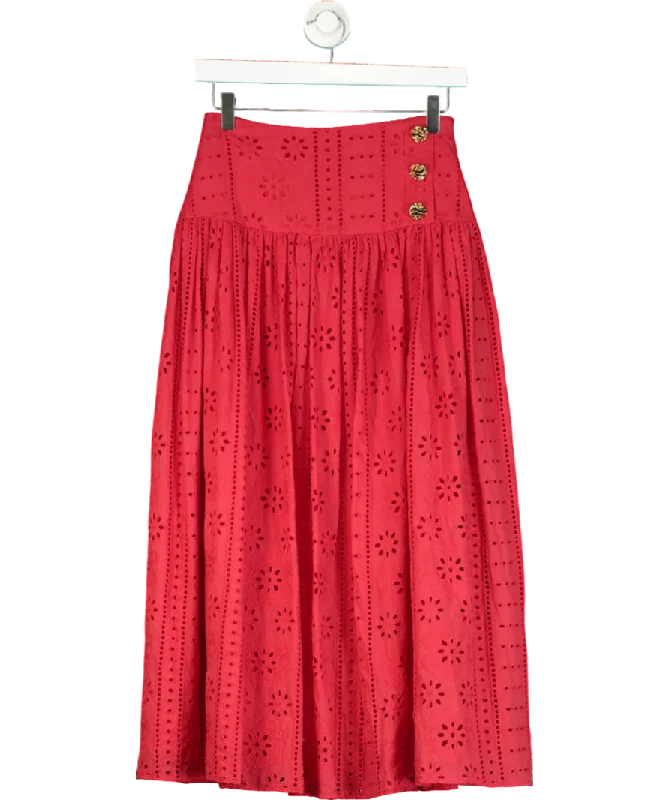 Glamoda Red Broderie Anglaise Midi Skirt UK S denim skirt casual