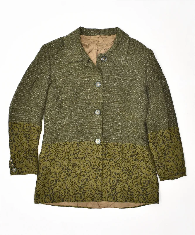 VINTAGE Womens 4 Button Blazer Jacket UK 12 Medium Green Colourblock Print Jacket Jacquard Jacket Patchwork Jacket