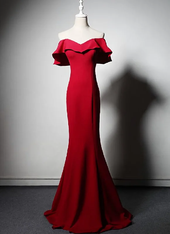 Red Mermaid Long Sweetheart Off Shoulder Party Dress Evening Dress, Red Formal Dresses Peplum Ruffle Cocktail Red Mermaid Long Sweetheart Off Shoulder Party Dress Evening Dress, Red Formal Dresses Peplum Ruffle Cocktail