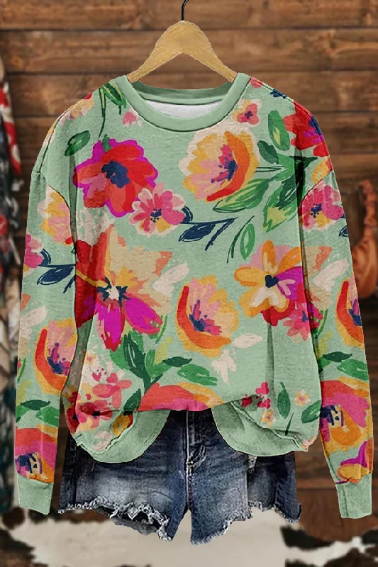 Cute Floral Print Sweatshirt Hoodie with Lining Warm Insulated