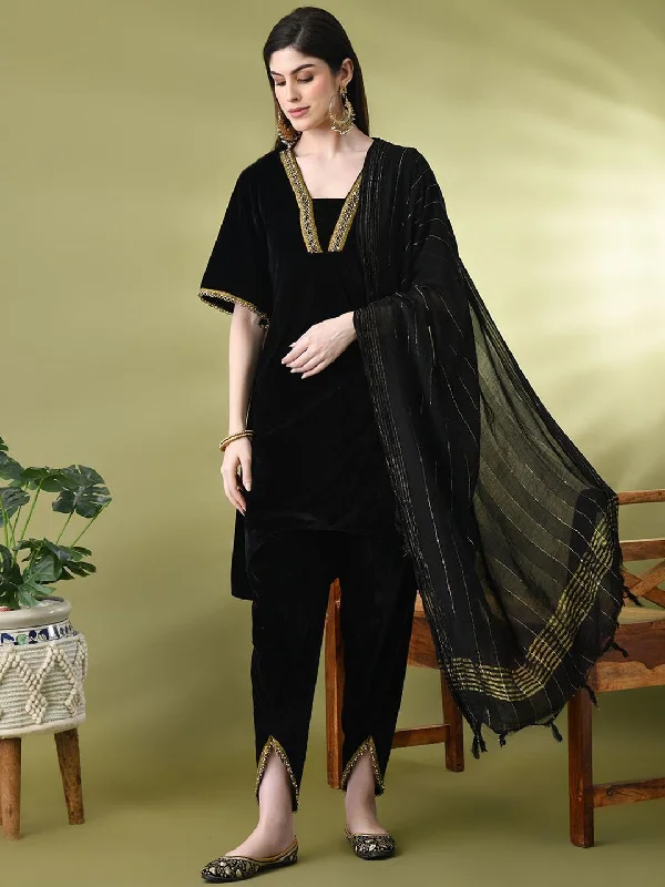 Sangria Embellished A-Line Kurta & Dhoti Pant With Dupatta Soft Wool Pants