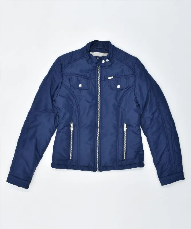 LEE Womens Padded Jacket UK 8 Small Blue Polyester Belted Jacket Elasticated Jacket Padded Jacket