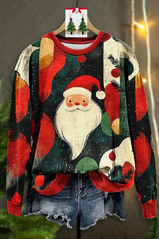 Vintage Santa Claus Print Sweatshirt Hoodie with Embroidery Detailed Premium