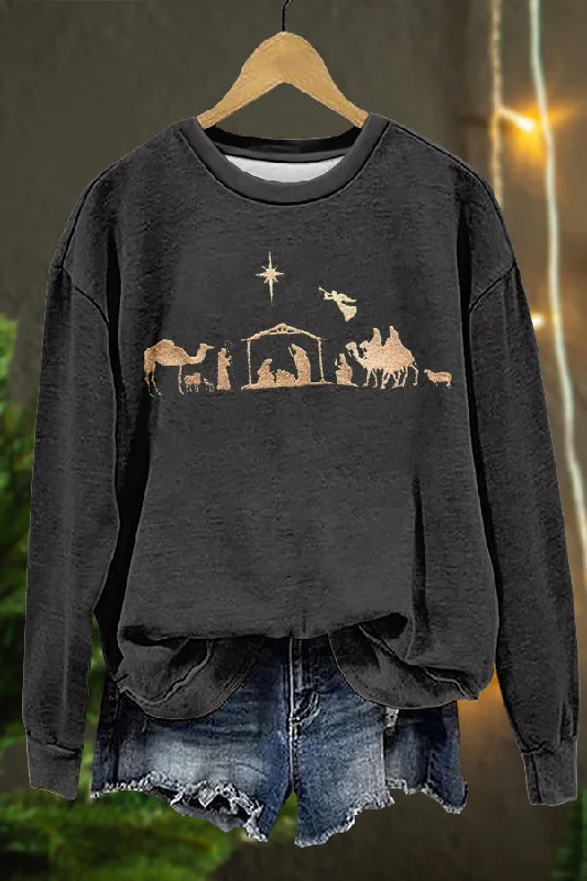 Cute Christian Christmas Print Sweatshirt Hoodie with Exposed Zipper Edgy Industrial Cute Christian Christmas Print Sweatshirt Hoodie with Exposed Zipper Edgy Industrial
