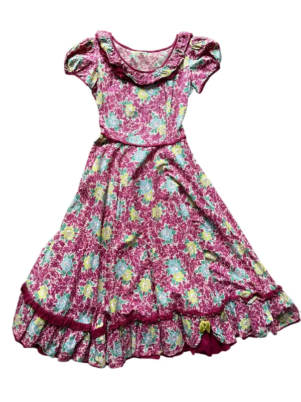1950s Purple Floral Square Dancing Dress S Maxi Flowy Bohemian
