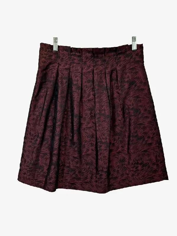 Cue Swirls Burgundy Pleated Waist Skirt Size 12 linen skirt light