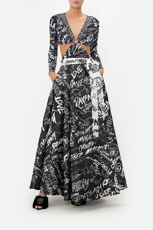 MAXI WRAP SKIRT SPIRIT SCRIBBLE denim skirt classic