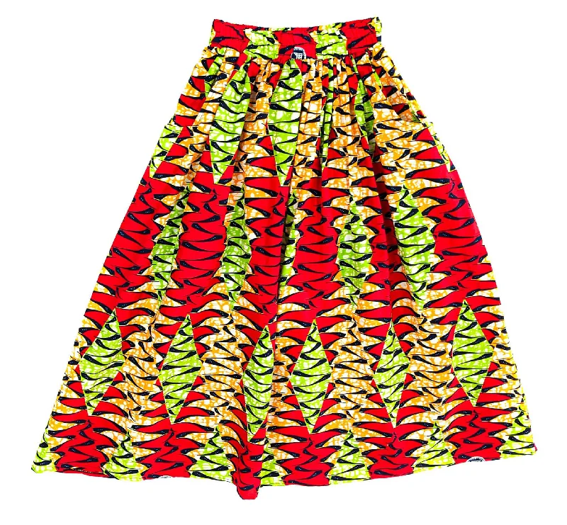 Handmade Red Multi Ankara Print Midi Skirt lace skirt romantic