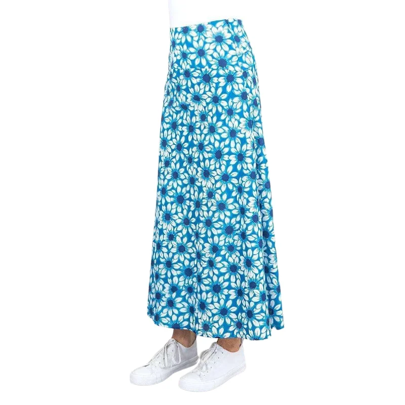 Seasalt Womens Blue Floral Lightweight Cotton Flare Long Maxi Skirt zip skirt side