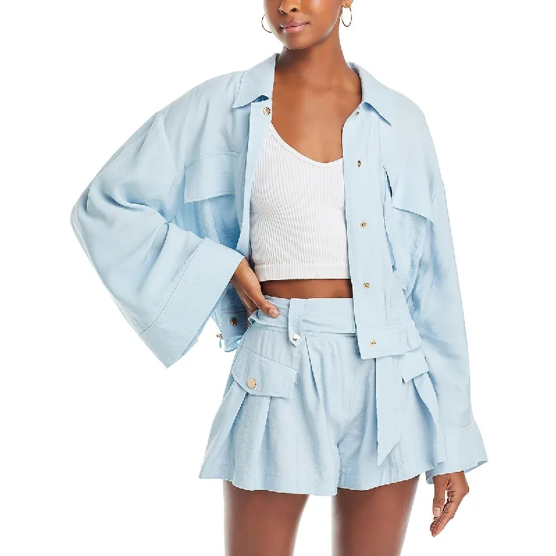 Chelsea Womens Crop Short Shirt Jacket Ribbed Jacket Pleated Jacket Ruffled Jacket
