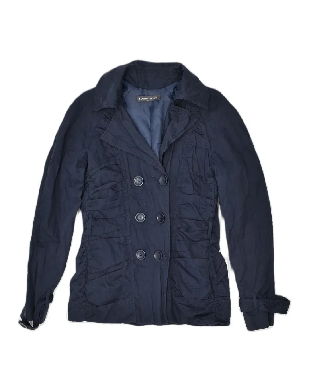 SANDRO FERRONE Womens Double Breasted Jacket UK 12 Medium Navy Blue Tiered Jacket Buttoned Jacket Zippered Jacket