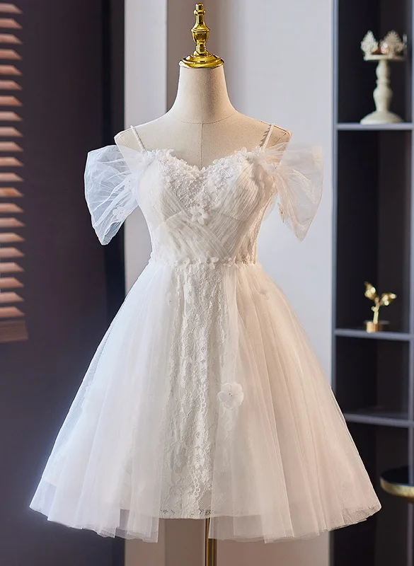 White Tulle with Lace Off Shoulder Short Party Dress, White Prom Dress Formal Dress Tunics Hiking breathable White Tulle with Lace Off Shoulder Short Party Dress, White Prom Dress Formal Dress Tunics Hiking breathable