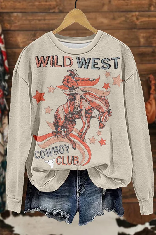 Cozy Horse Racing Cowboys Rodeo Print Sweatshirt Zip Hoodie Drawstring Kangaroo Pocket