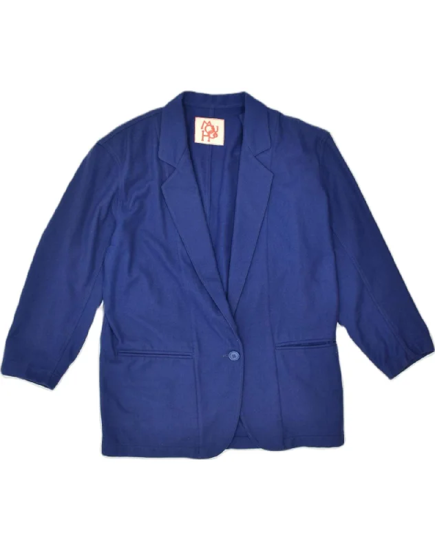 VINTAGE Womens 1 Button Blazer Jacket UK 18 XL Blue Wool Satin Fabric Silk Fabric Chiffon Fabric VINTAGE Womens 1 Button Blazer Jacket UK 18 XL Blue Wool Satin Fabric Silk Fabric Chiffon Fabric